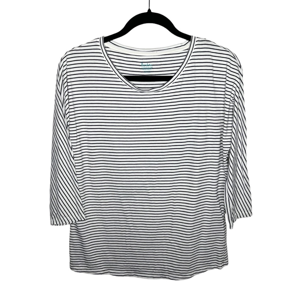 BODEN / black white classic striped 3/4 sleeve cotton tee / 6